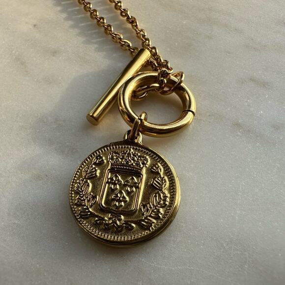 Gold Coin Minimalist Brass 18K Gold Plated Gold Chain Charm Necklace - Picture 3 of 5